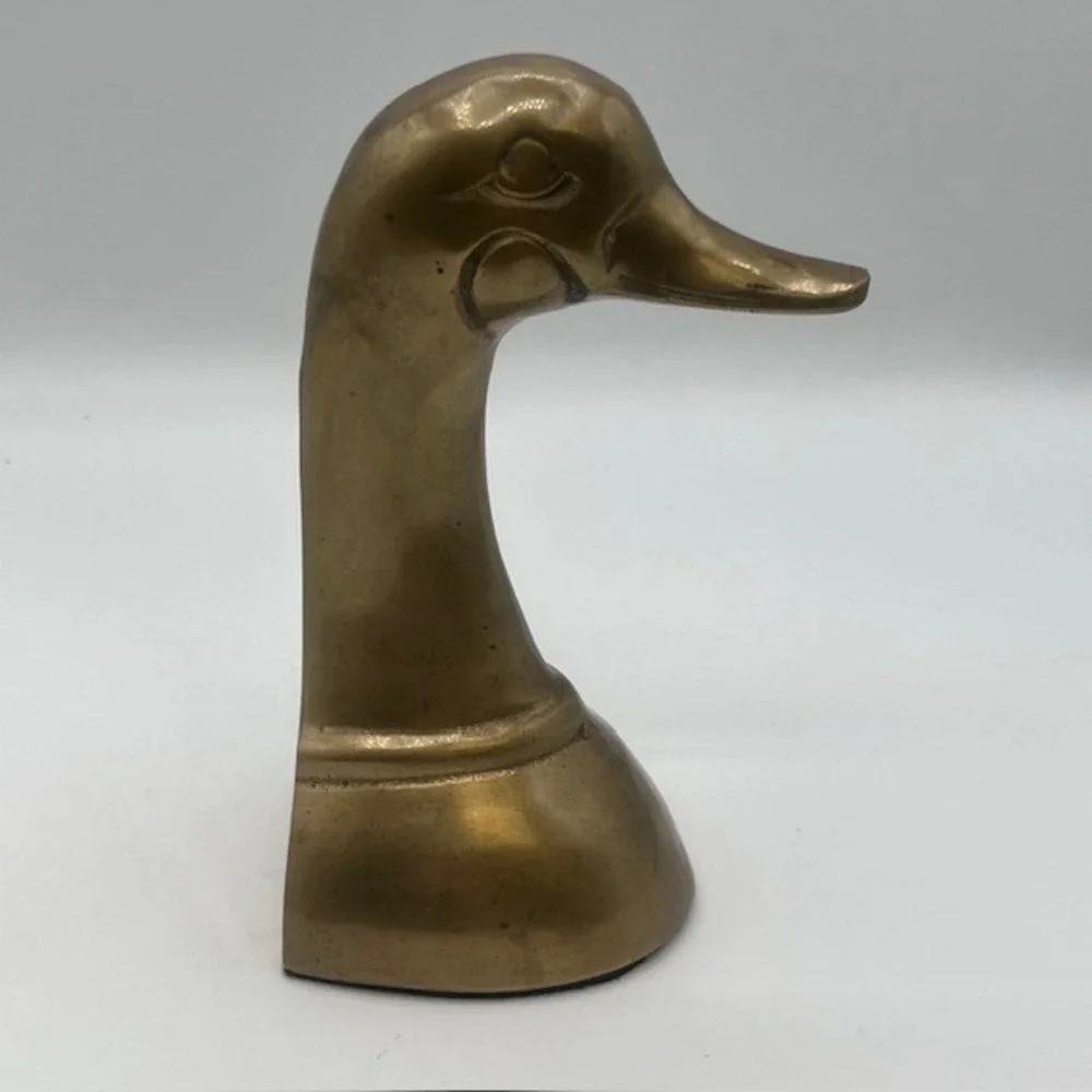Vintage Solid Brass Duck Head Bookend Mallard Waterfowl Figurine Decor 6.25in